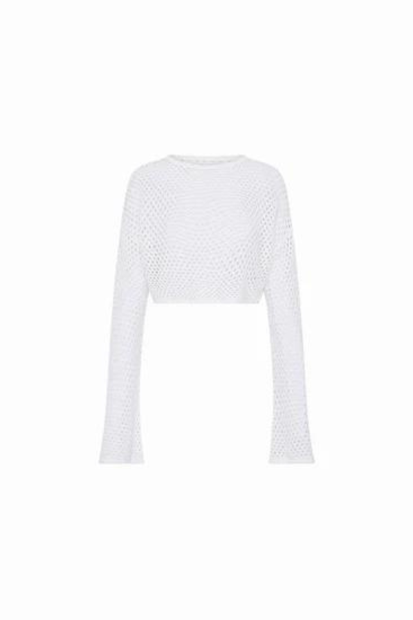 CROCHET LONG SLEEVE CROP - WHITE
