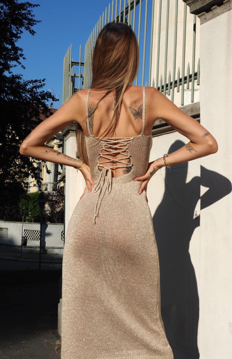 Quinn Gold knitted midi dress