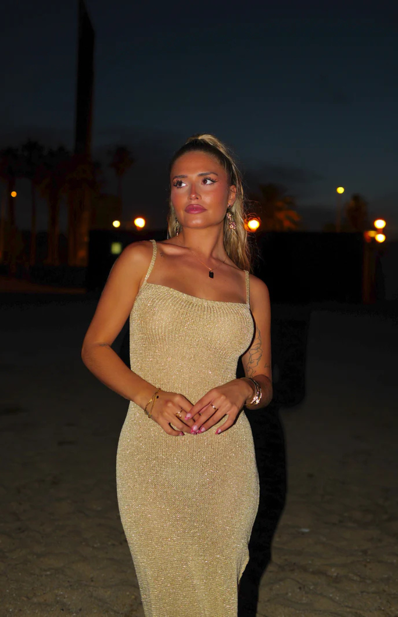 Quinn Gold knitted midi dress