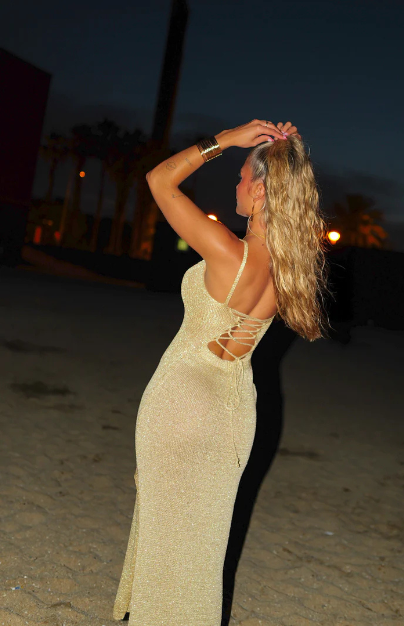 Quinn Gold knitted midi dress