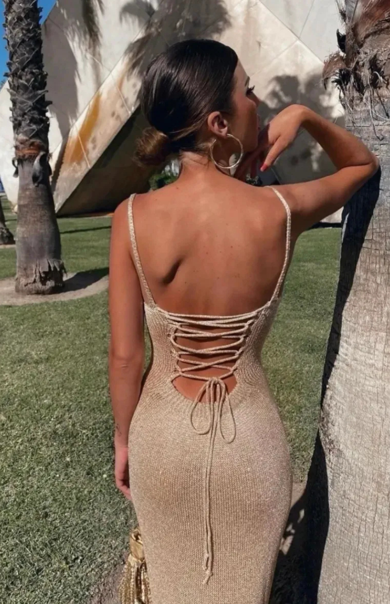Quinn Gold knitted midi dress