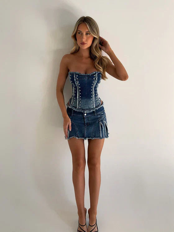 ARIA CORSET TOP DENIM