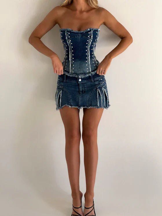 ARIA CORSET TOP DENIM