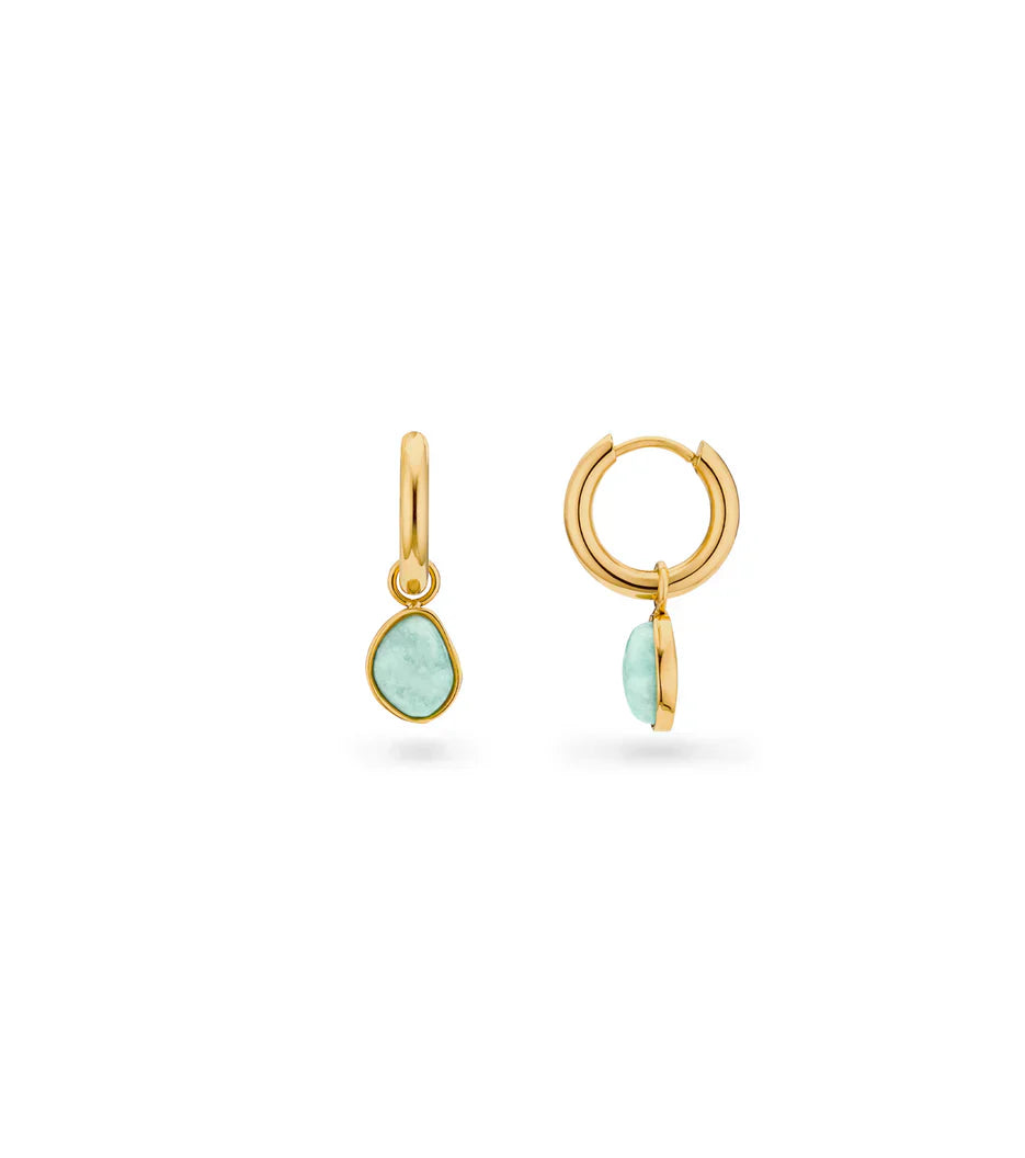 Organic Amazonite Huggie Earrings (Gold)