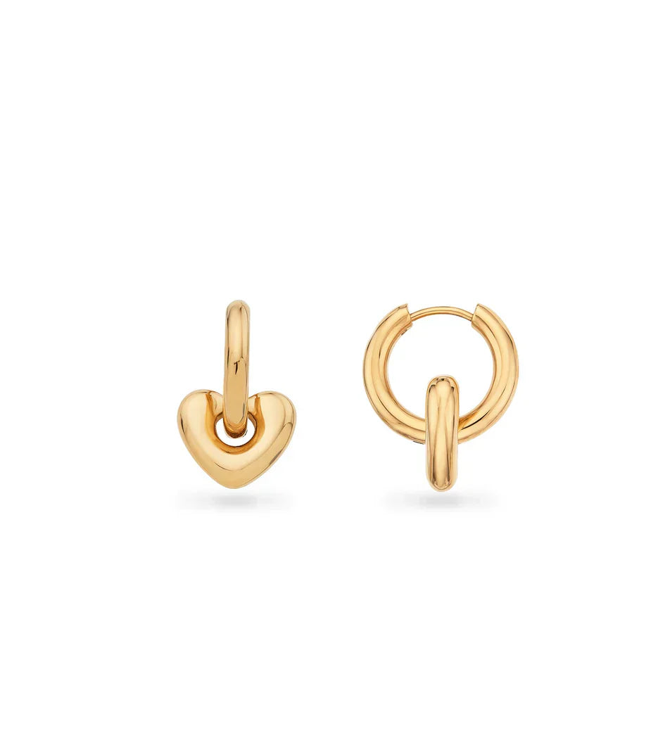 Bubble Heart Huggie Hoops (Gold)