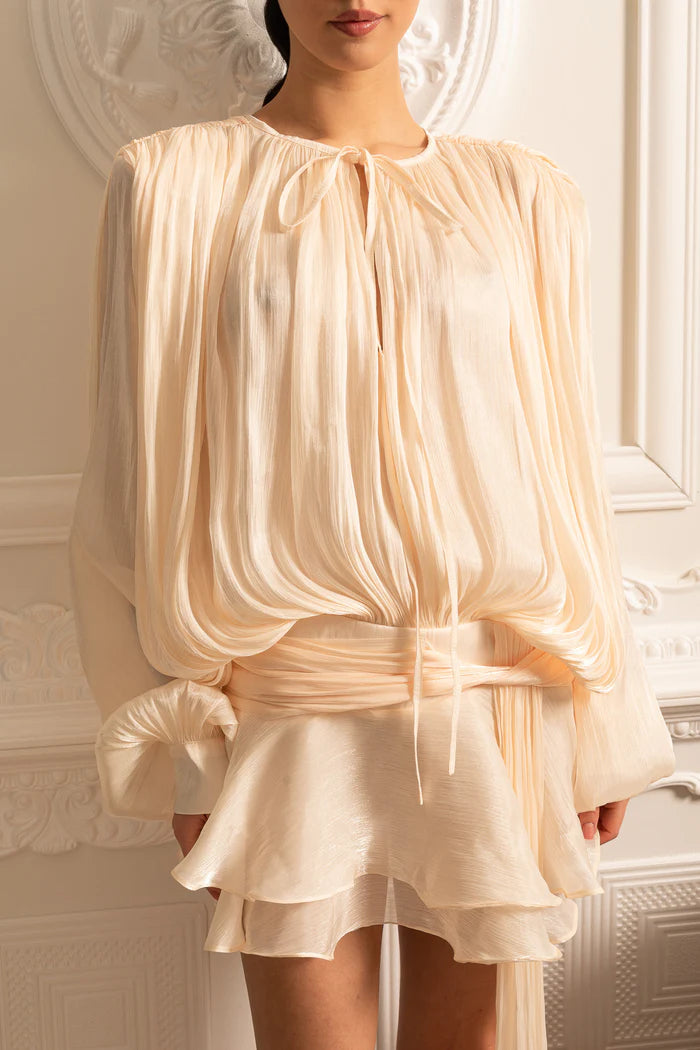 Hannah - Draped Long Sleeved Dress with Mini Skirt