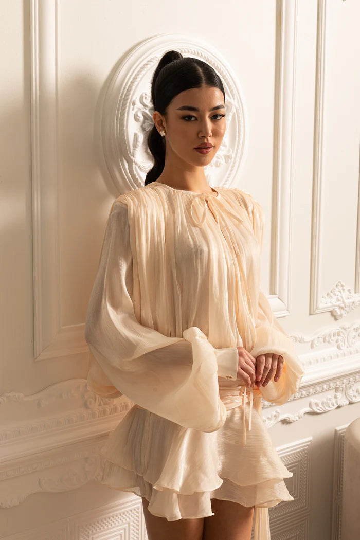 Hannah - Draped Long Sleeved Dress with Mini Skirt