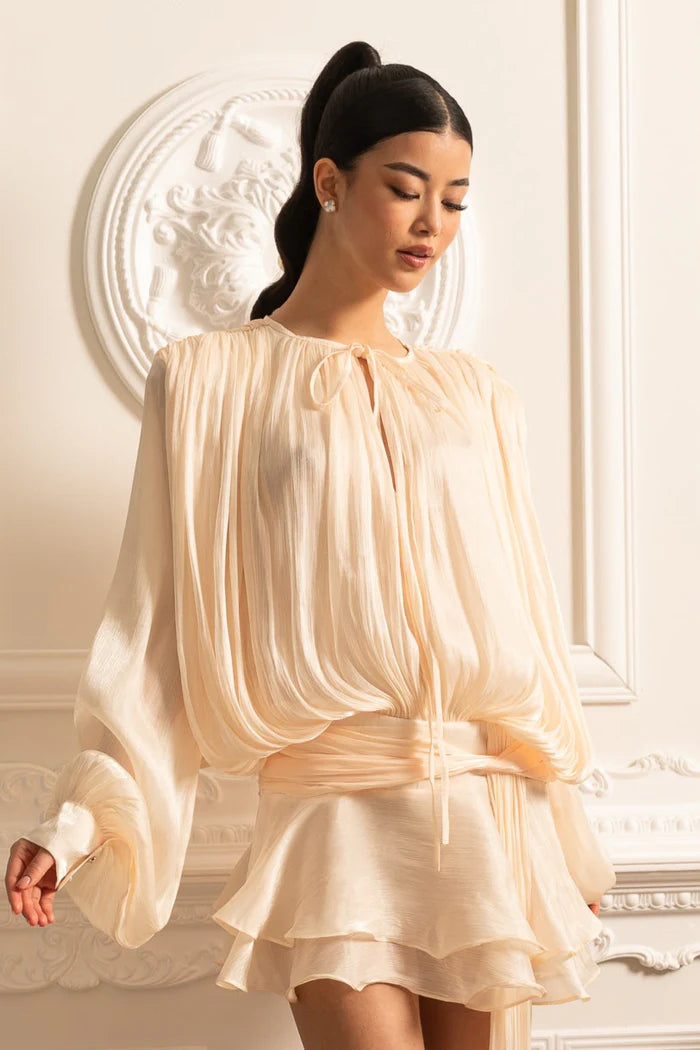 Hannah - Draped Long Sleeved Dress with Mini Skirt