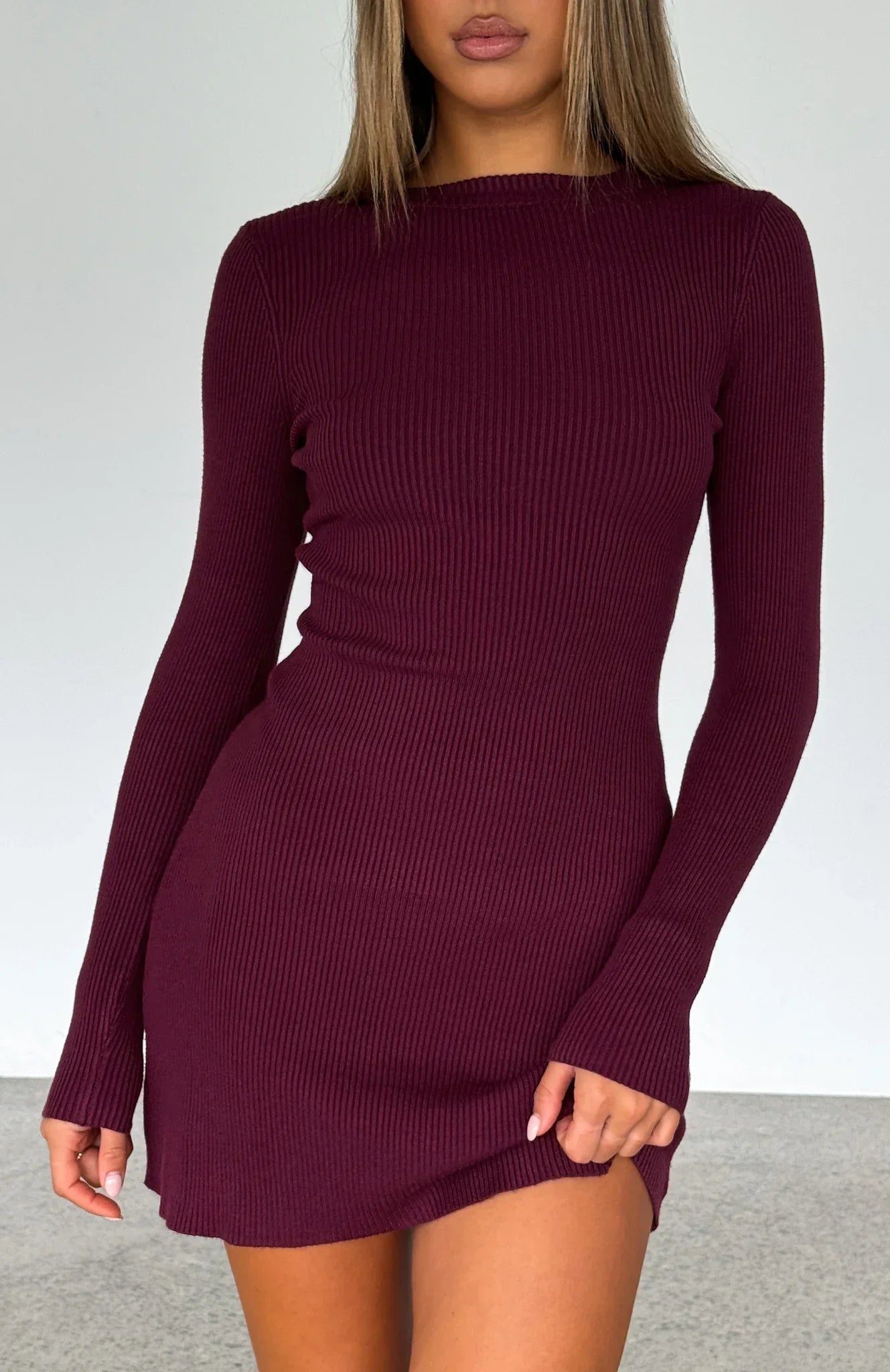 Charlotte Long Sleeve Mini Dress Dark Merlot