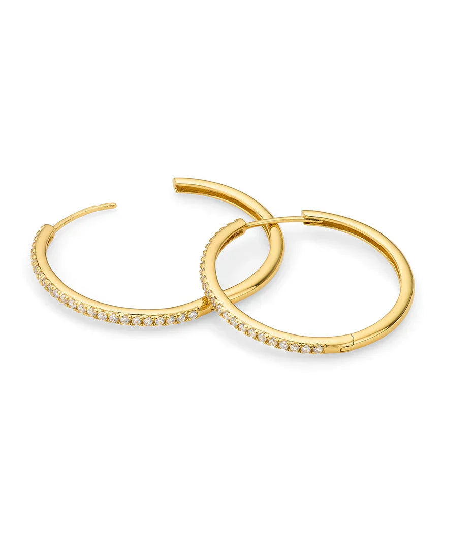 Large Beam Pavé Hoop Earring (Gold)