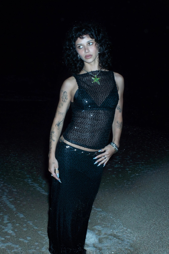 Eleanor Vest Top in Sequin Knit Black